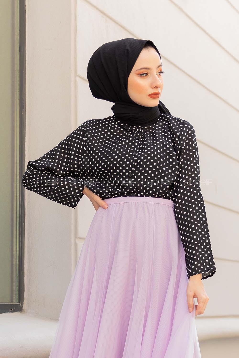 Modalamelif Mini Puanlı Gömlek Siyah