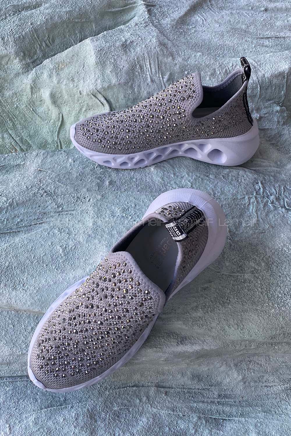 Modalamelif Taşlı Gri Spor Ayakkabı