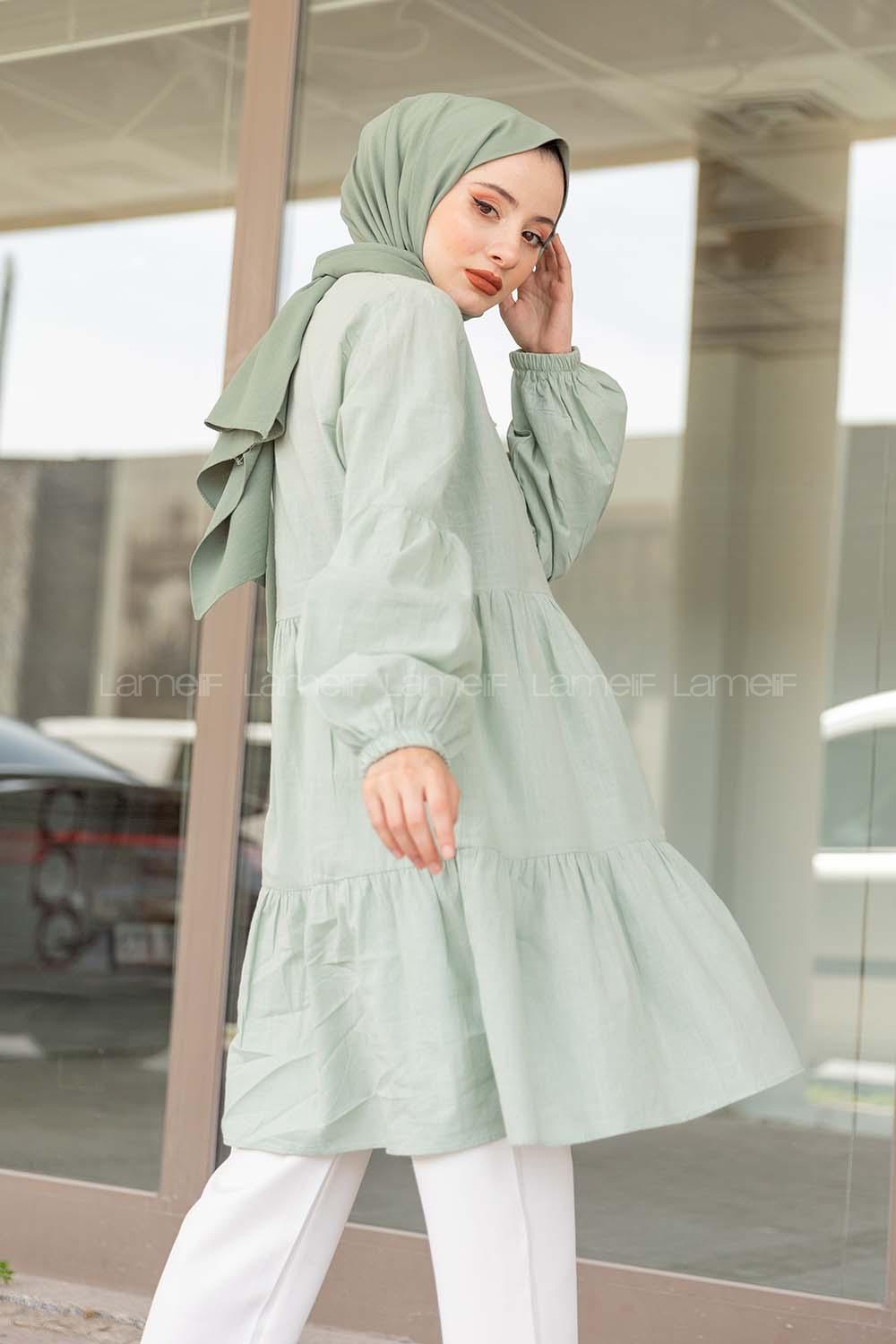 Modalamelif Yaka Bağlamalı Tunik Çağla Yeşili