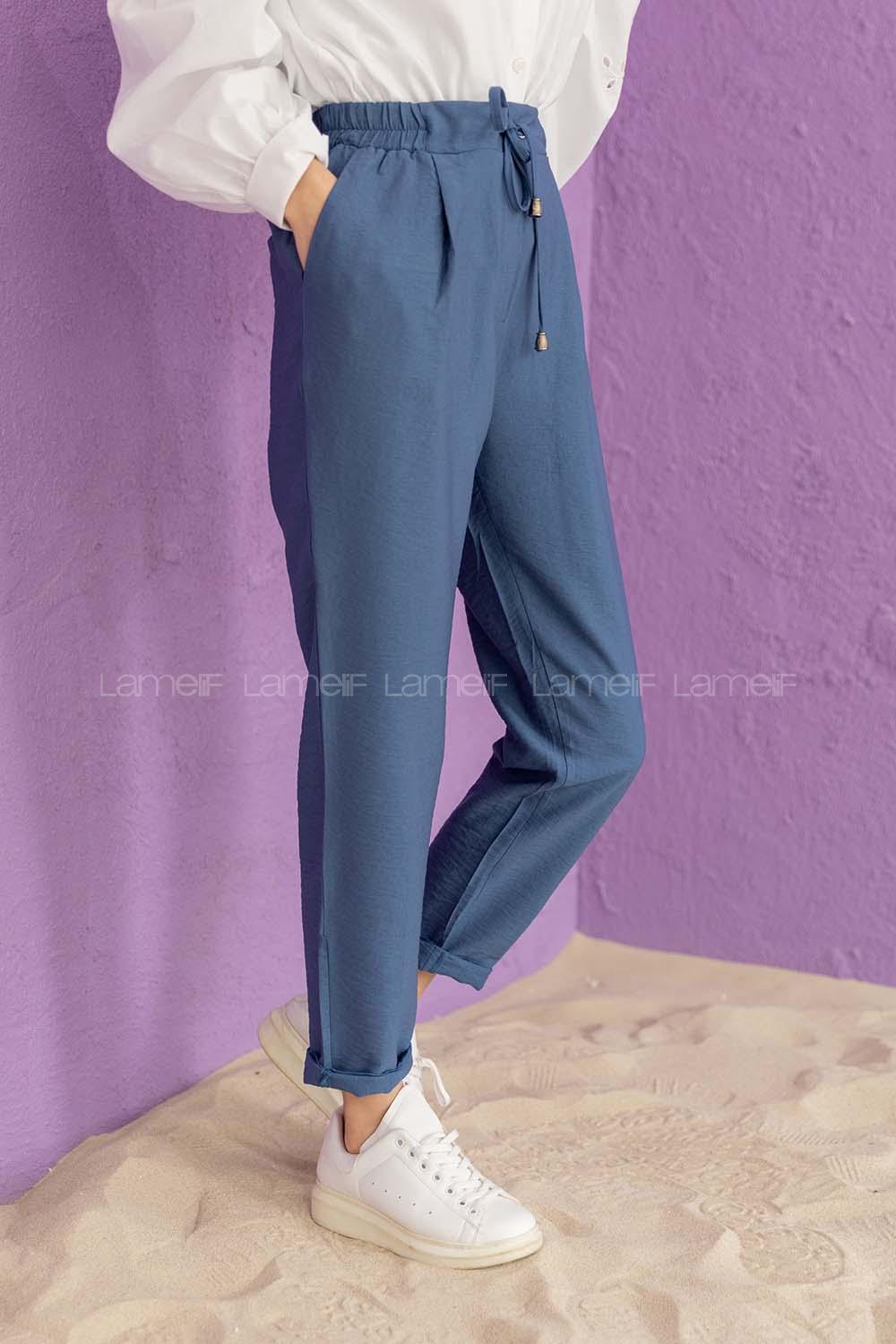 Modalamelif Bel Bağlamalı Duble Pantolon Mavi