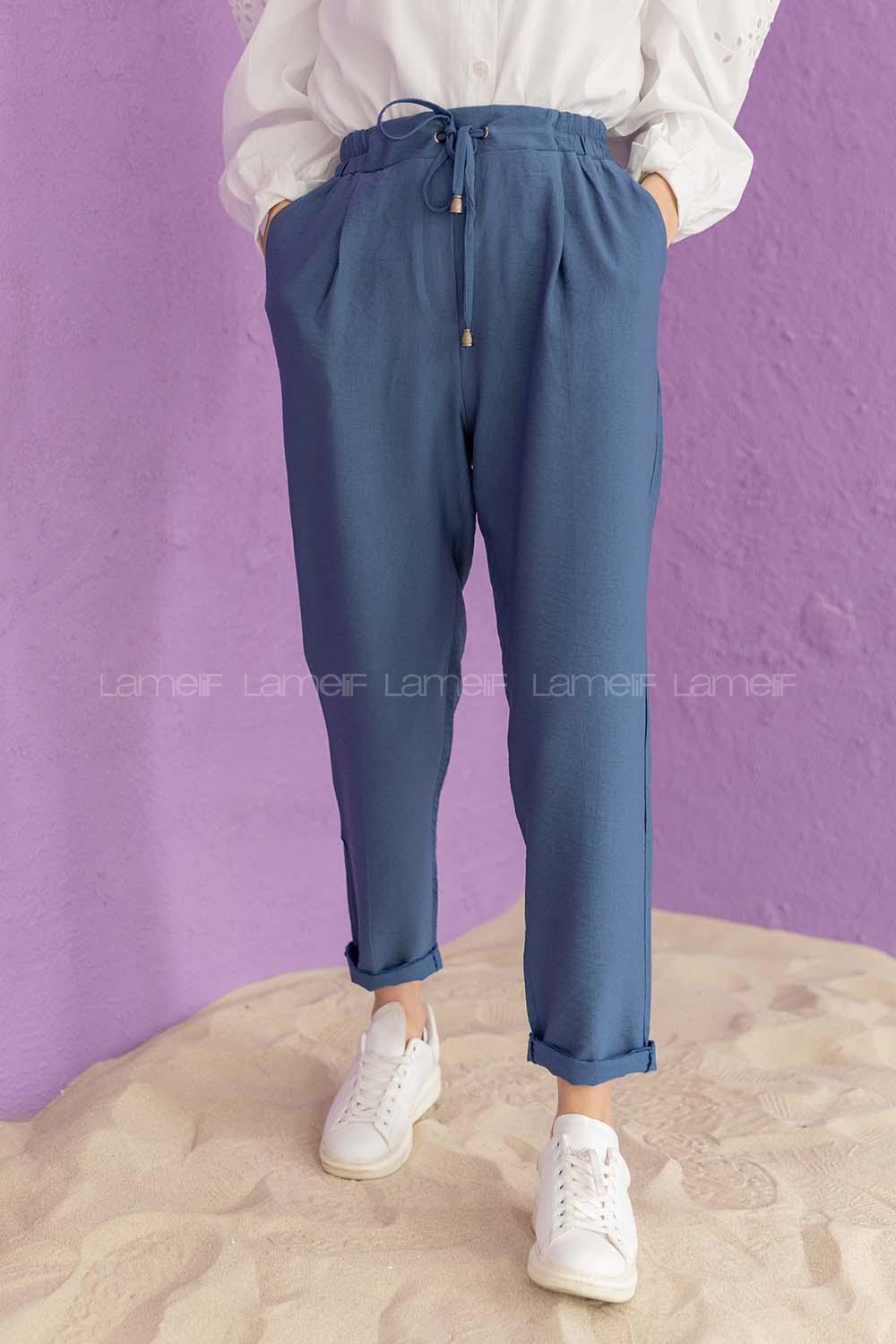 Modalamelif Bel Bağlamalı Duble Pantolon Mavi