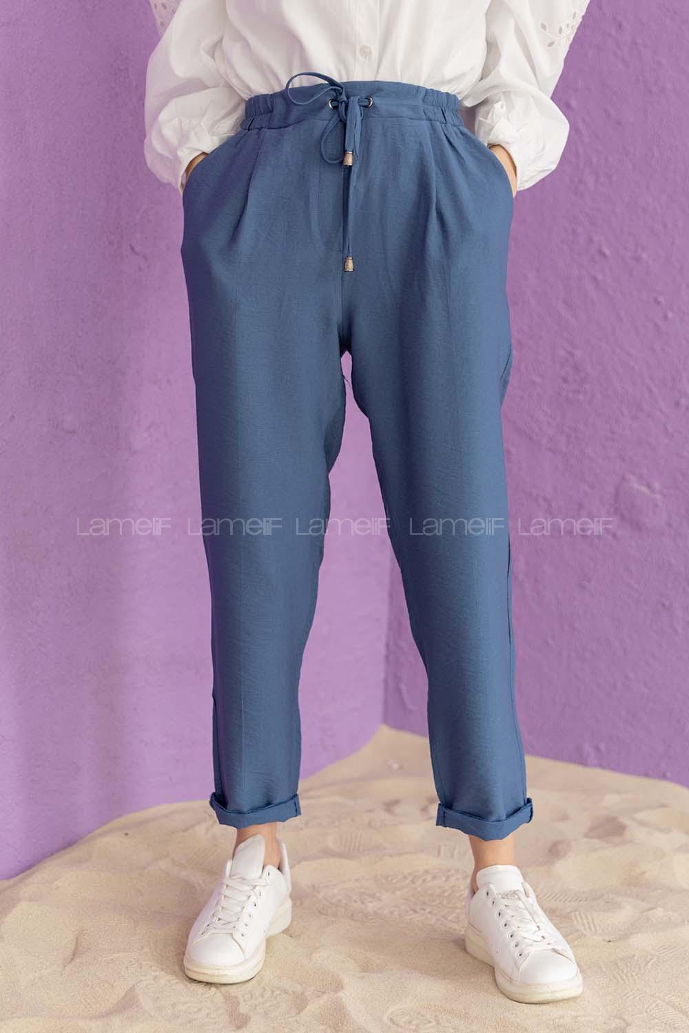 Modalamelif Bel Bağlamalı Duble Pantolon Mavi