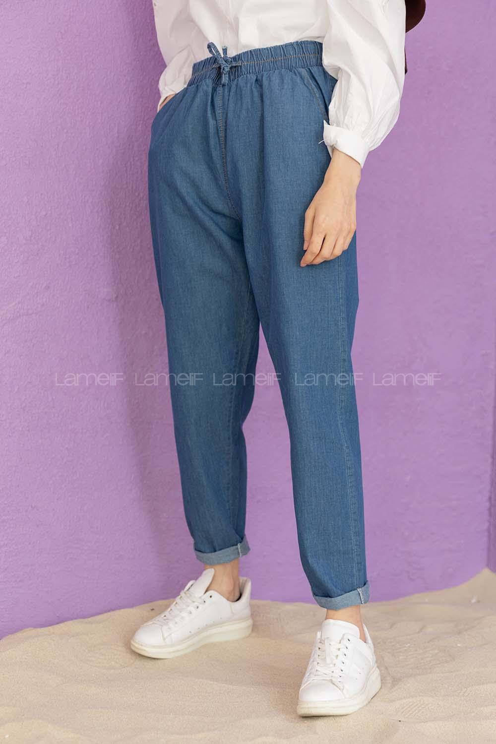 Modalamelif Beli Lastikli Normal Paça  Koyu Mavi