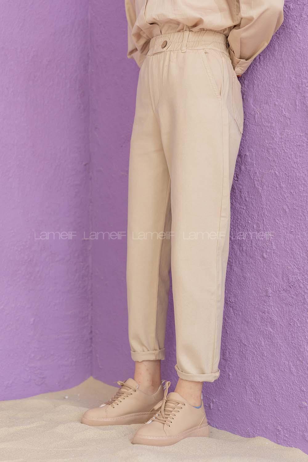 Modalamelif Beli Lastikli Pantolon Bej