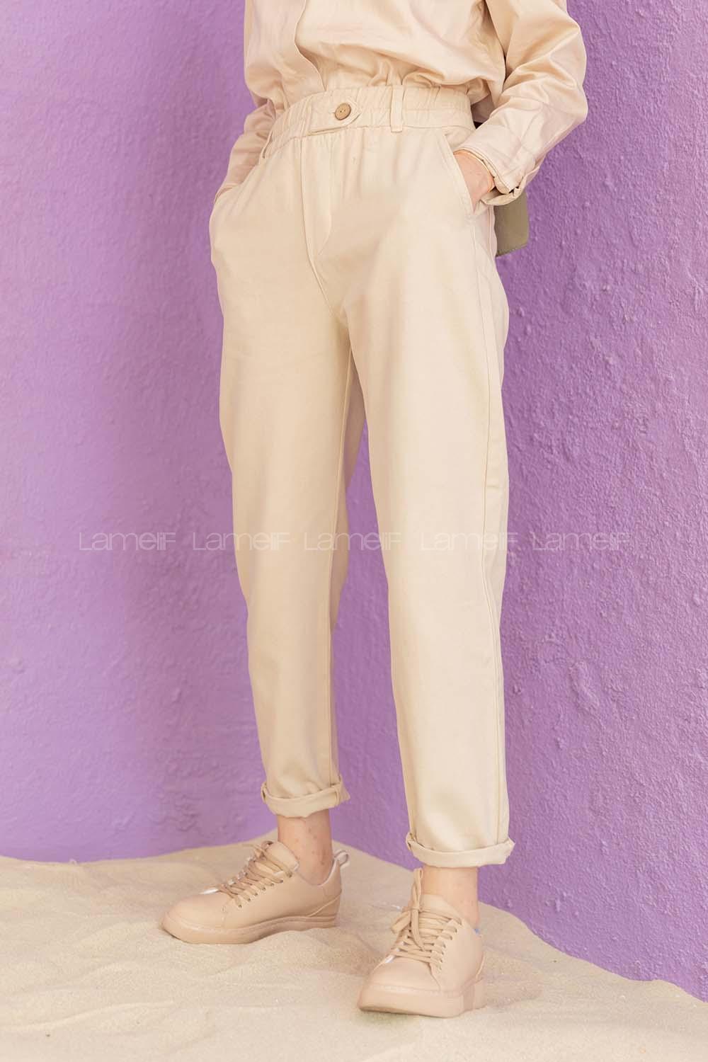 Modalamelif Beli Lastikli Pantolon Bej