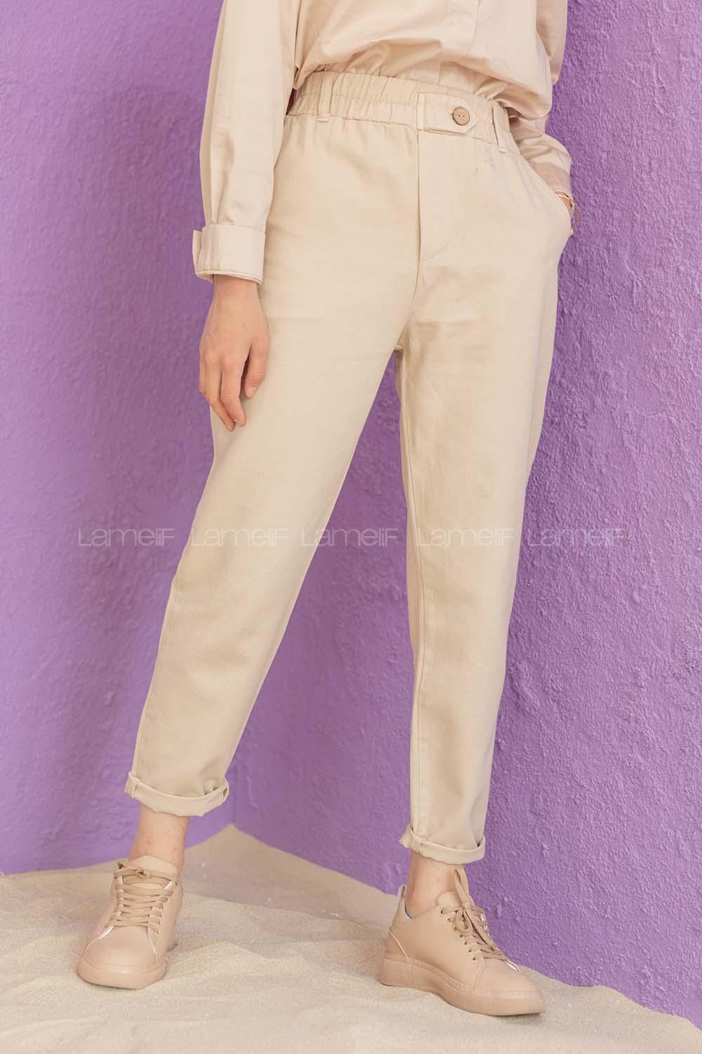 Modalamelif Beli Lastikli Pantolon Bej