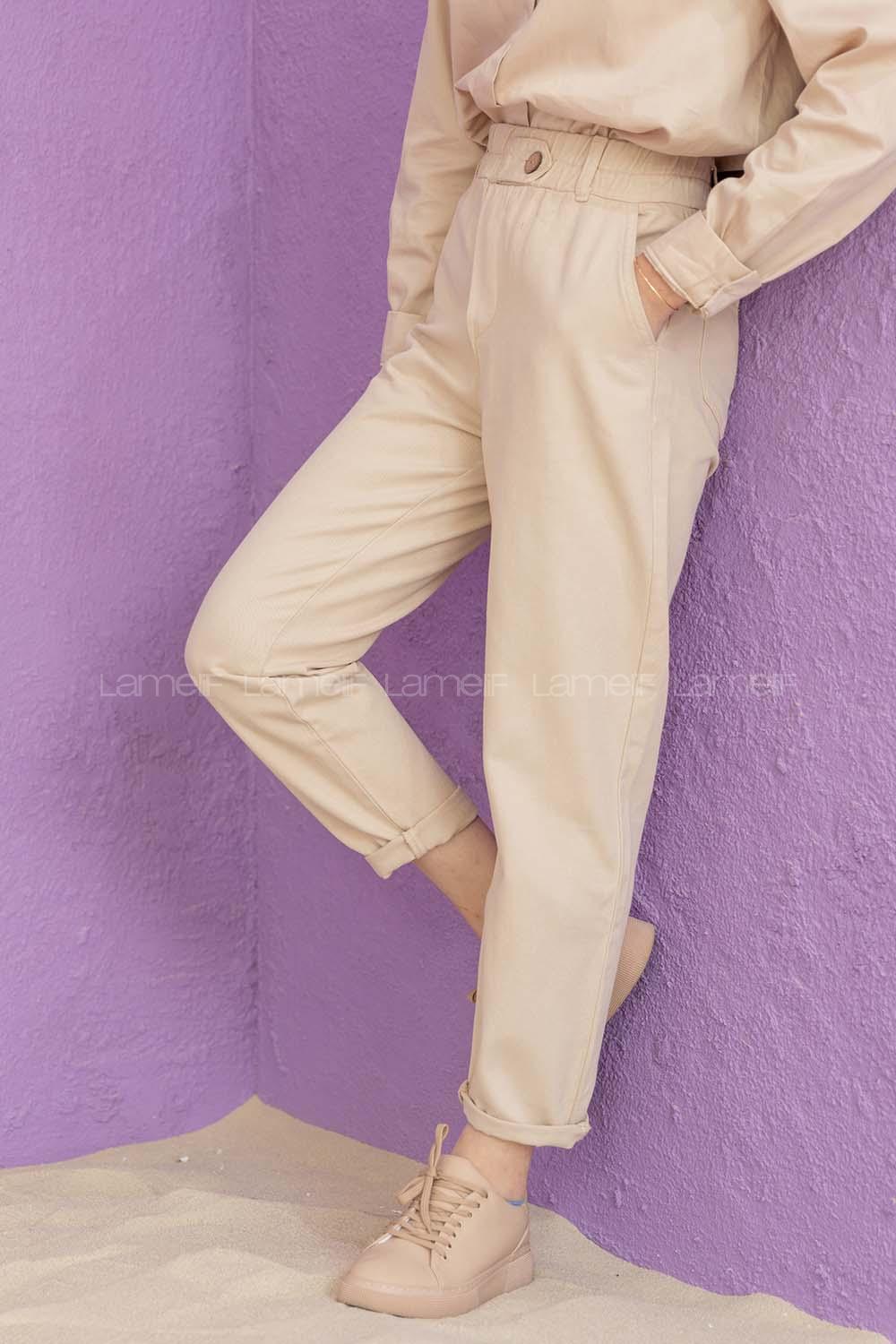 Modalamelif Beli Lastikli Pantolon Bej