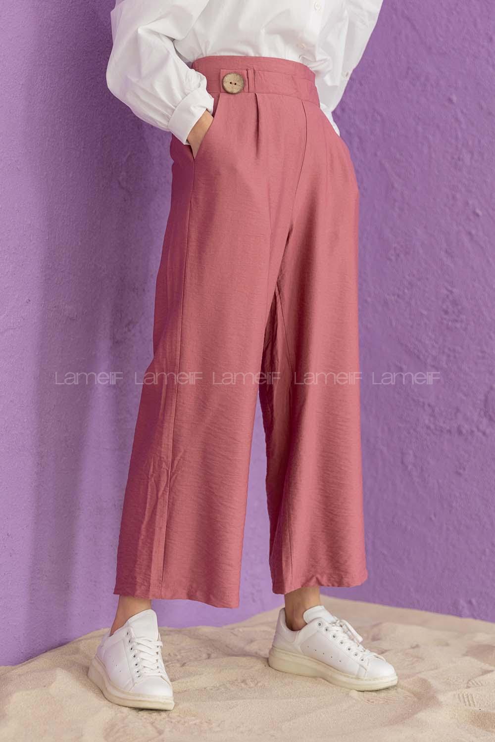 Modalamelif Çift Düğmeli Bilek Boy Pantolon Gül