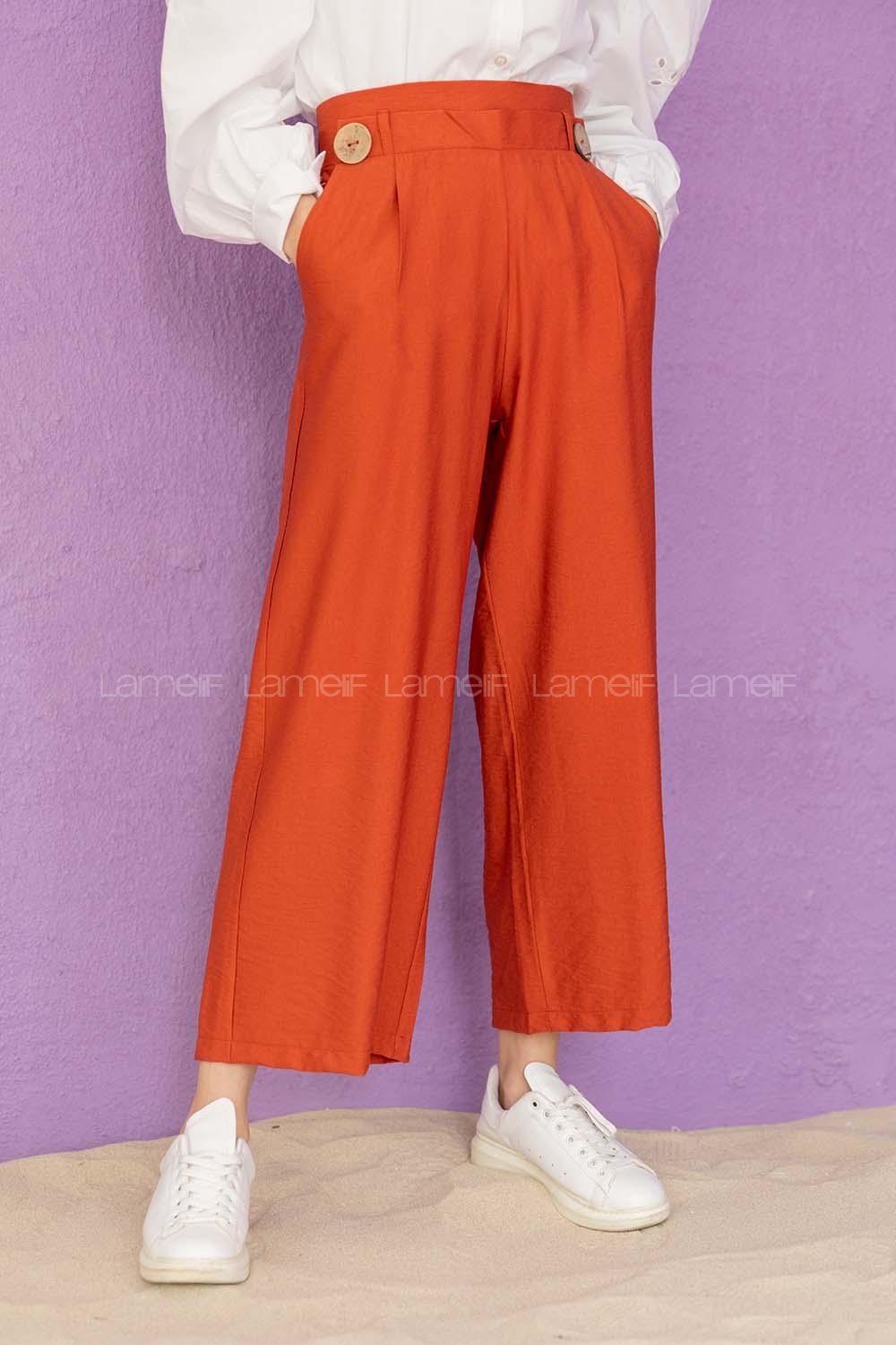 Modalamelif Çift Düğmeli Bilek Boy Pantolon Kiremit