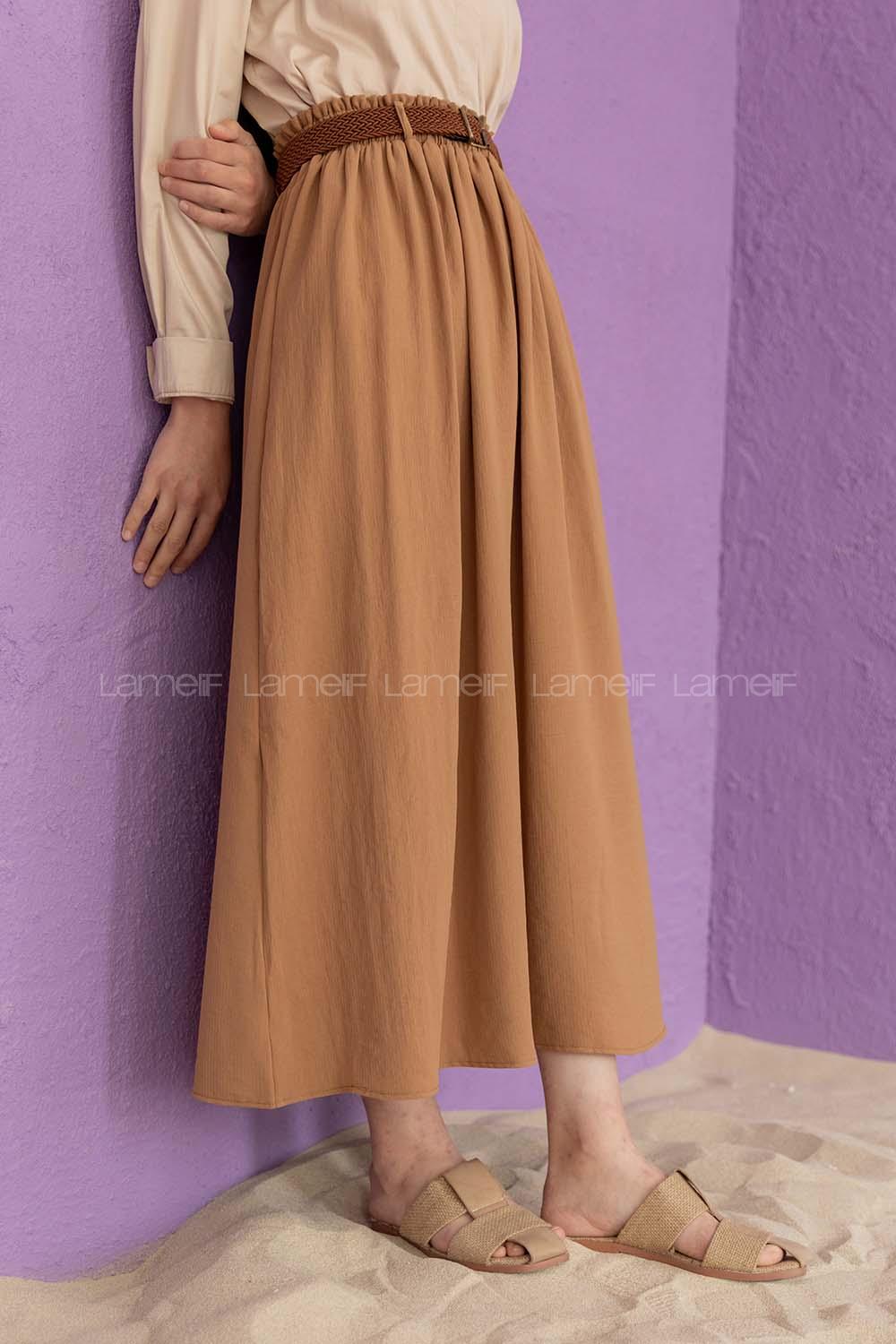 Modalamelif Beli Lastikli Etek Camel