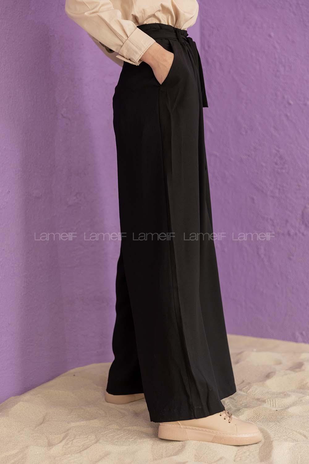 Modalamelif Kuşaklı Salaş Pantolon Siyah