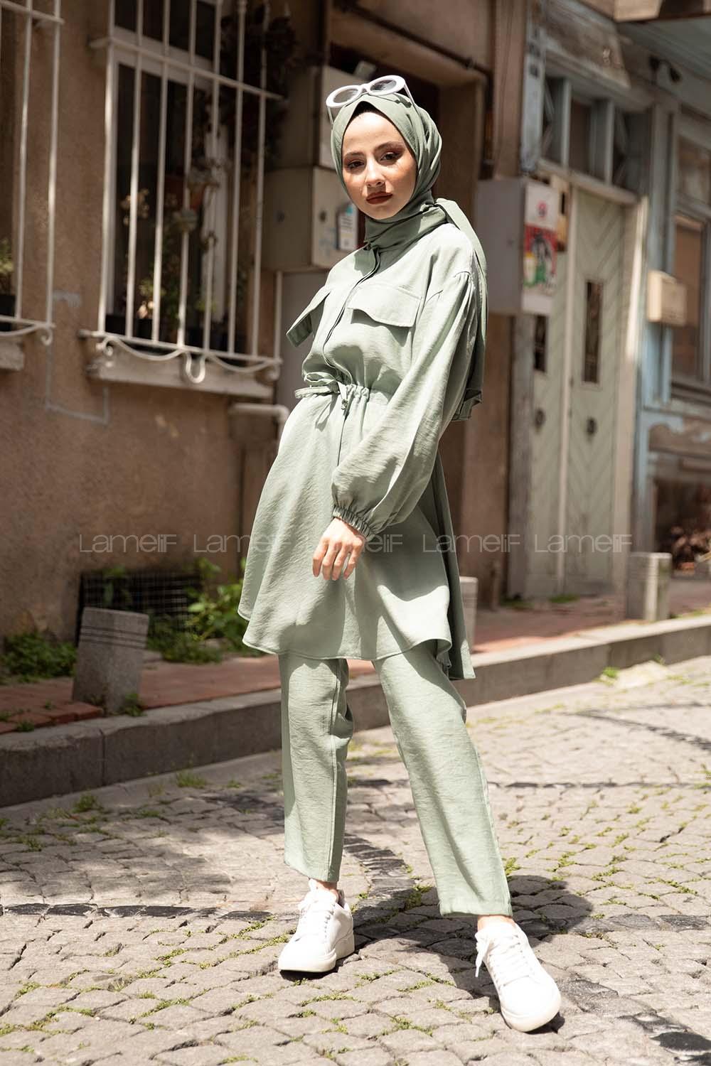 Modalamelif Bel Bağlamalı İkili Takım Çağla Yeşili