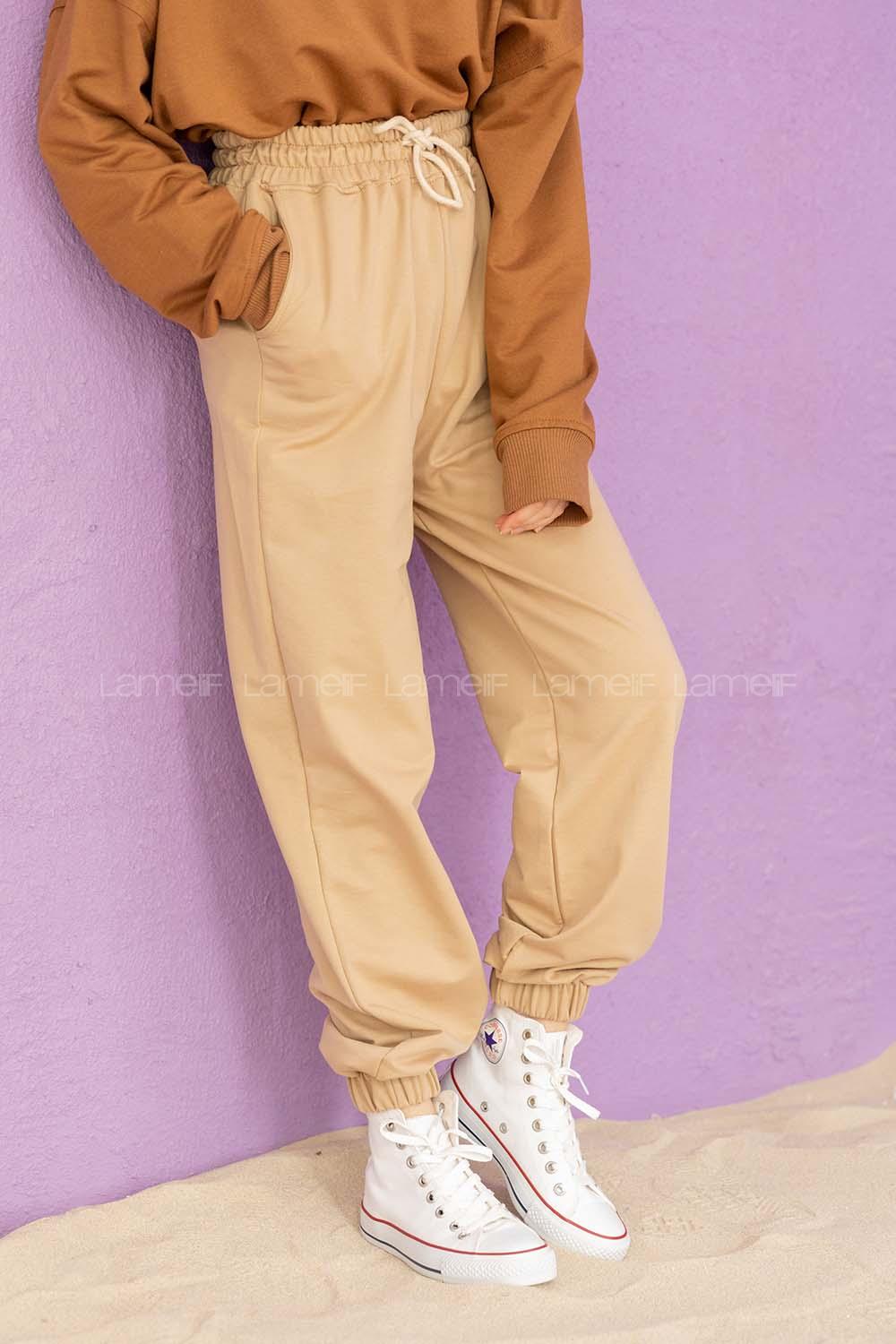 Modalamelif Bel Ve Paça Lastikli Eşofman Sütlü Kahve