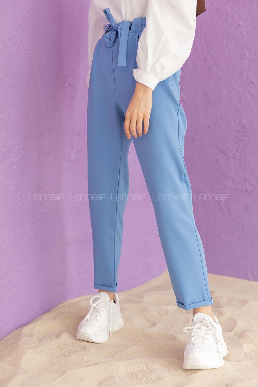 Modalamelif Beli Lastikli Havuç Pantolon Açık Mavi