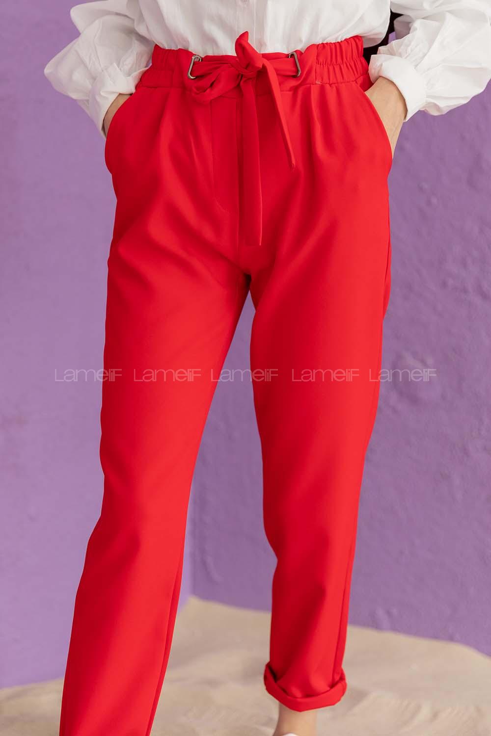 Modalamelif Beli Lastikli Havuç Pantolon Kırmızı