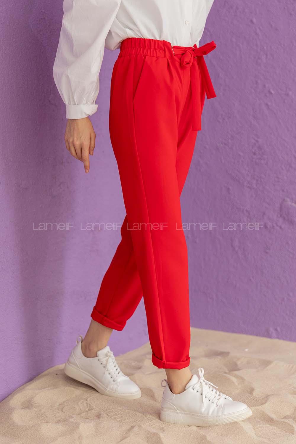 Modalamelif Beli Lastikli Havuç Pantolon Kırmızı