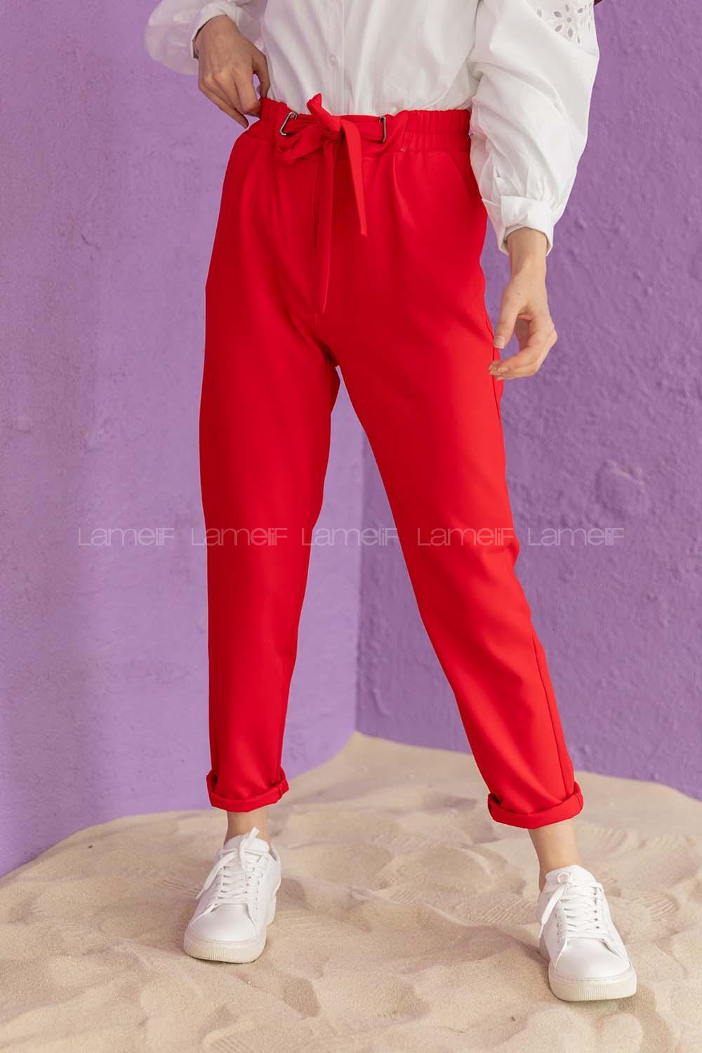 Modalamelif Beli Lastikli Havuç Pantolon Kırmızı