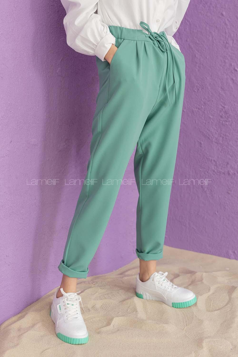 Modalamelif Beli Lastikli Pantolon Su Yeşili