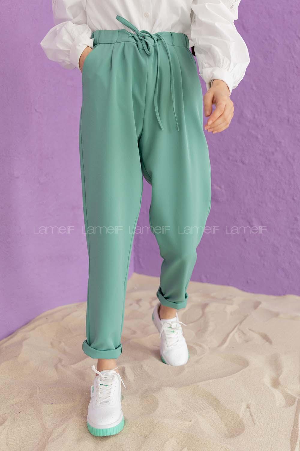 Modalamelif Beli Lastikli Pantolon Su Yeşili