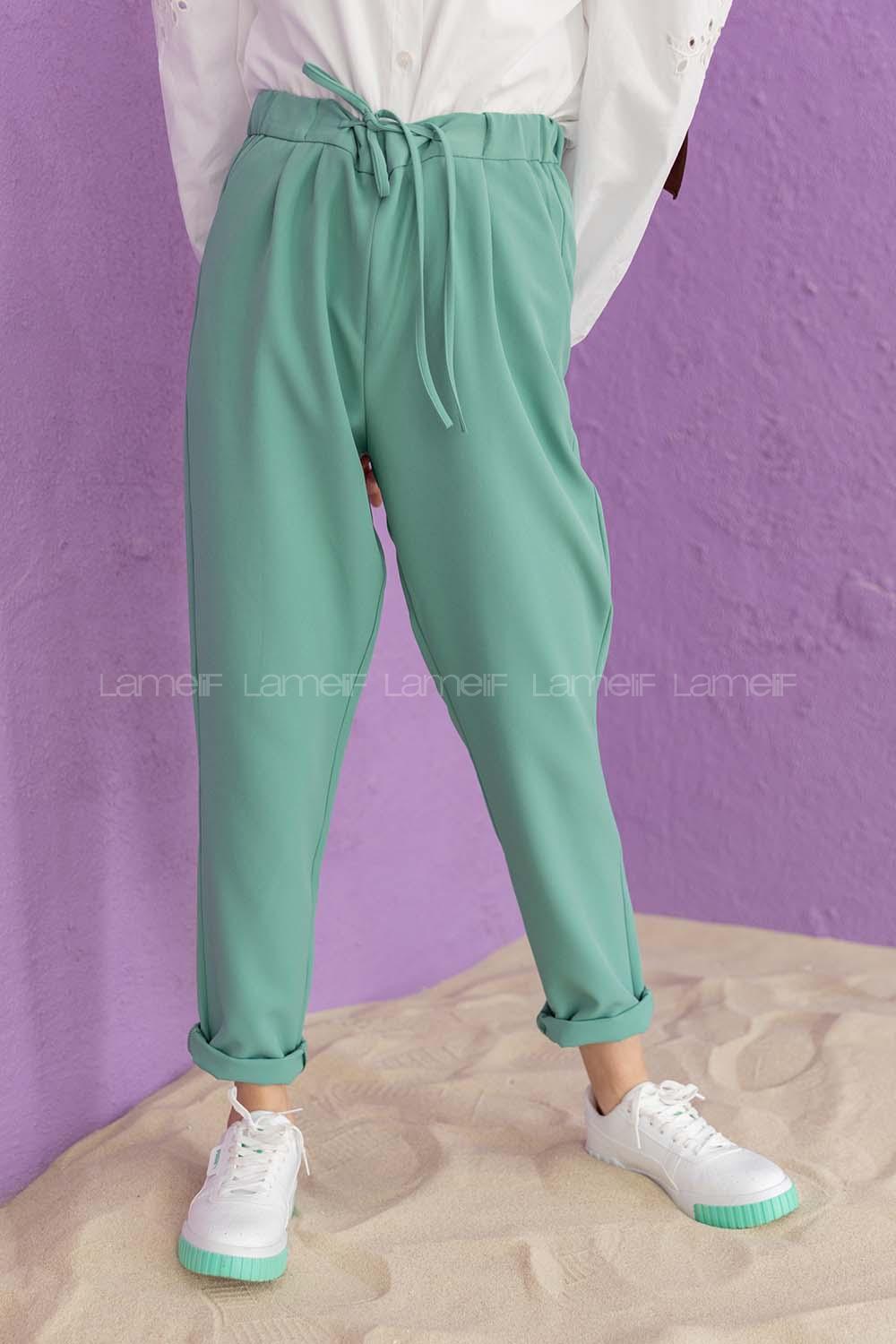 Modalamelif Beli Lastikli Pantolon Su Yeşili