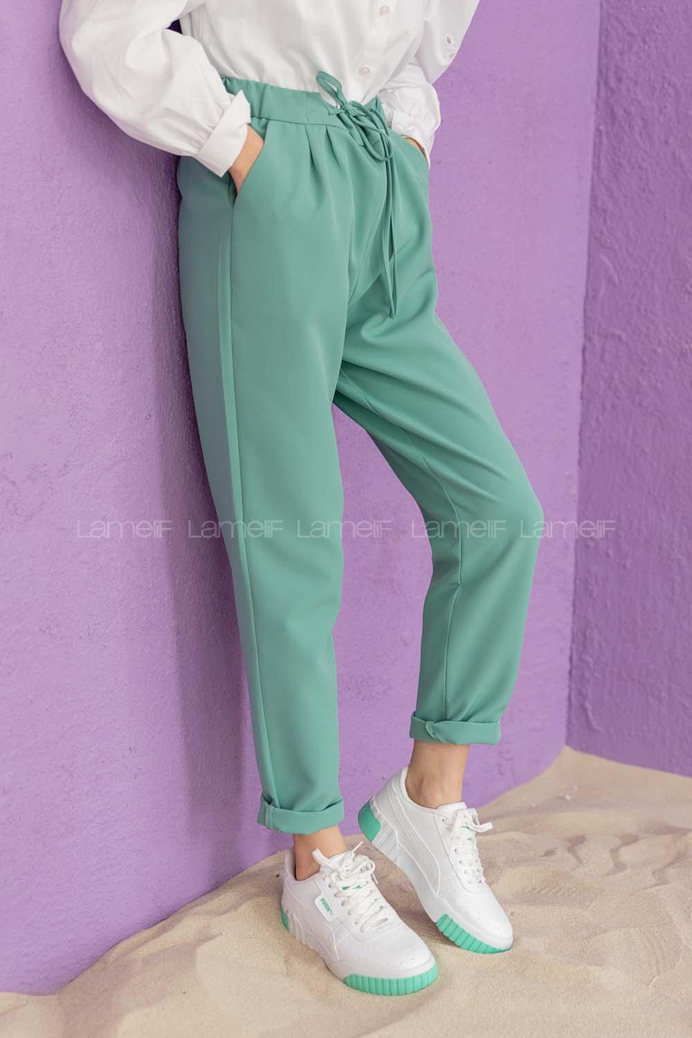 Modalamelif Beli Lastikli Pantolon Su Yeşili