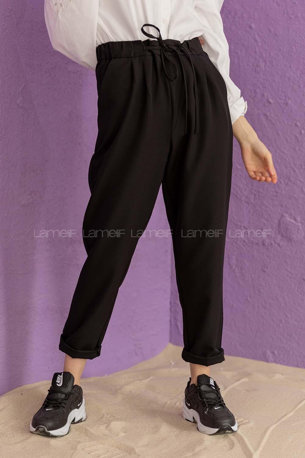 Modalamelif Beli Lastikli Pantolon Siyah