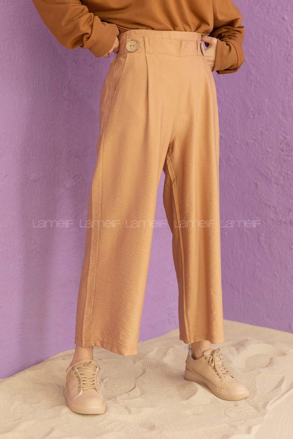 Modalamelif Çift Düğmeli Bilek Boy Pantolon Camel