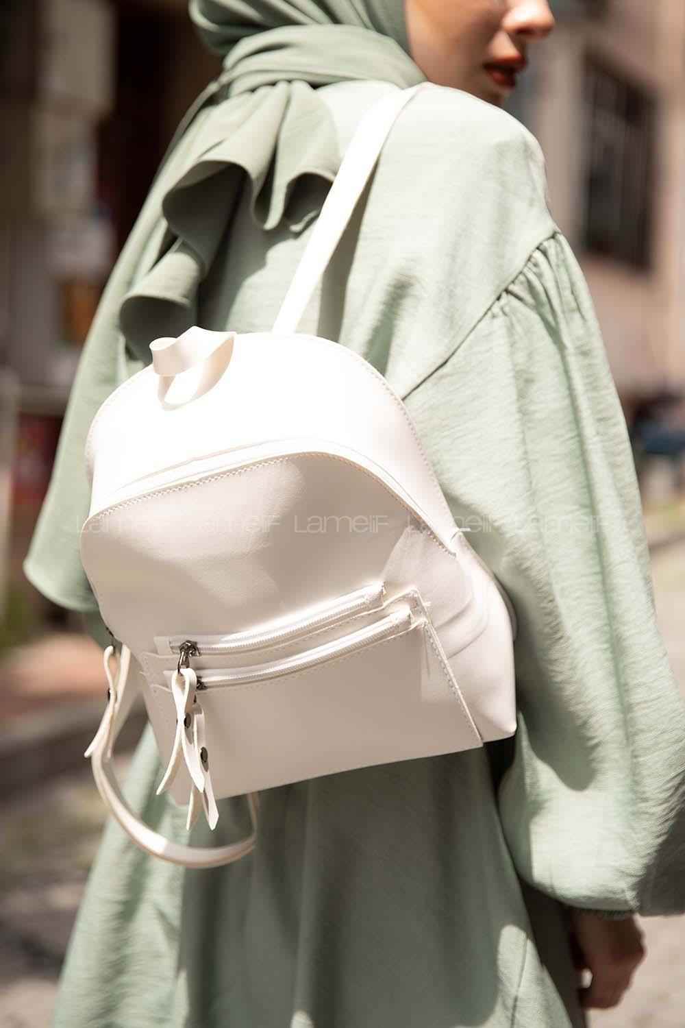 Modalamelif Fermur Detaylı Sırt çantası Beyaz