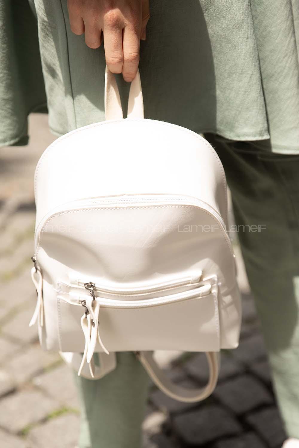Modalamelif Fermur Detaylı Sırt çantası Beyaz