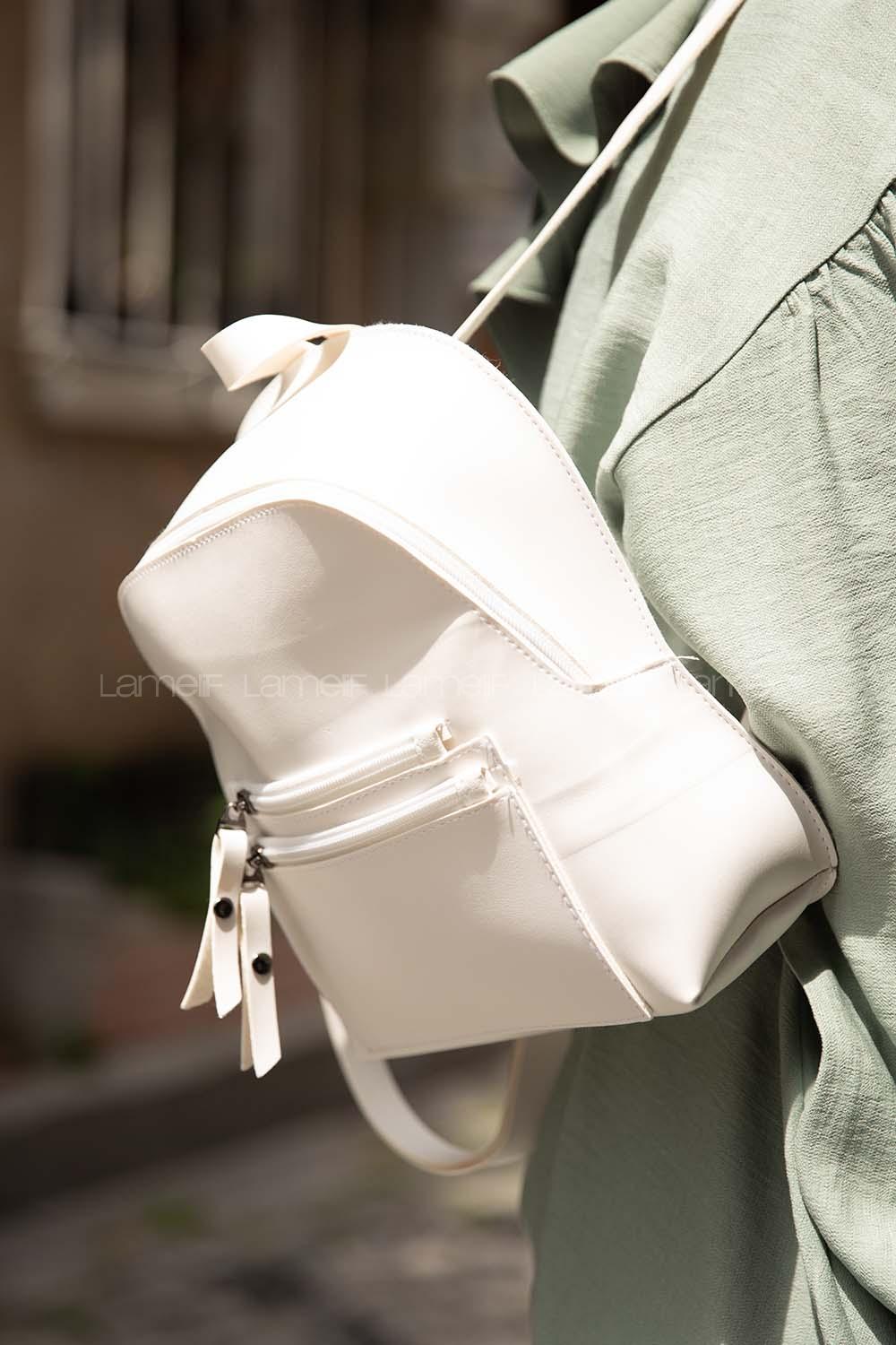 Modalamelif Fermur Detaylı Sırt çantası Beyaz