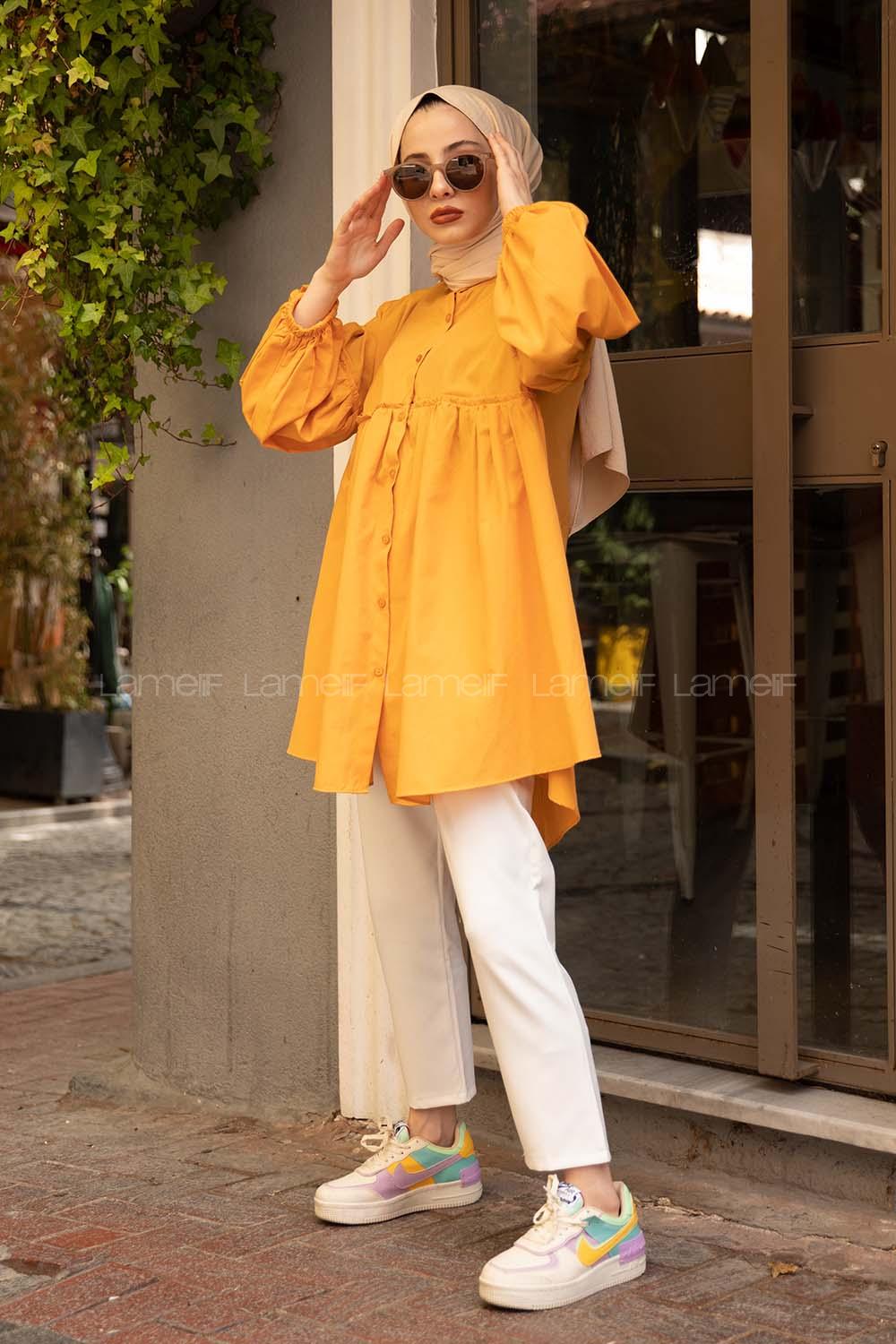 Modalamelif Hakim Yaka Fırfırlı Tunik Hardal Sarısı