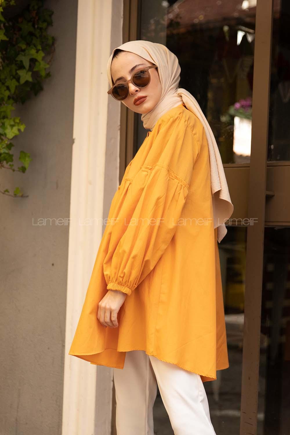 Modalamelif Hakim Yaka Fırfırlı Tunik Hardal Sarısı