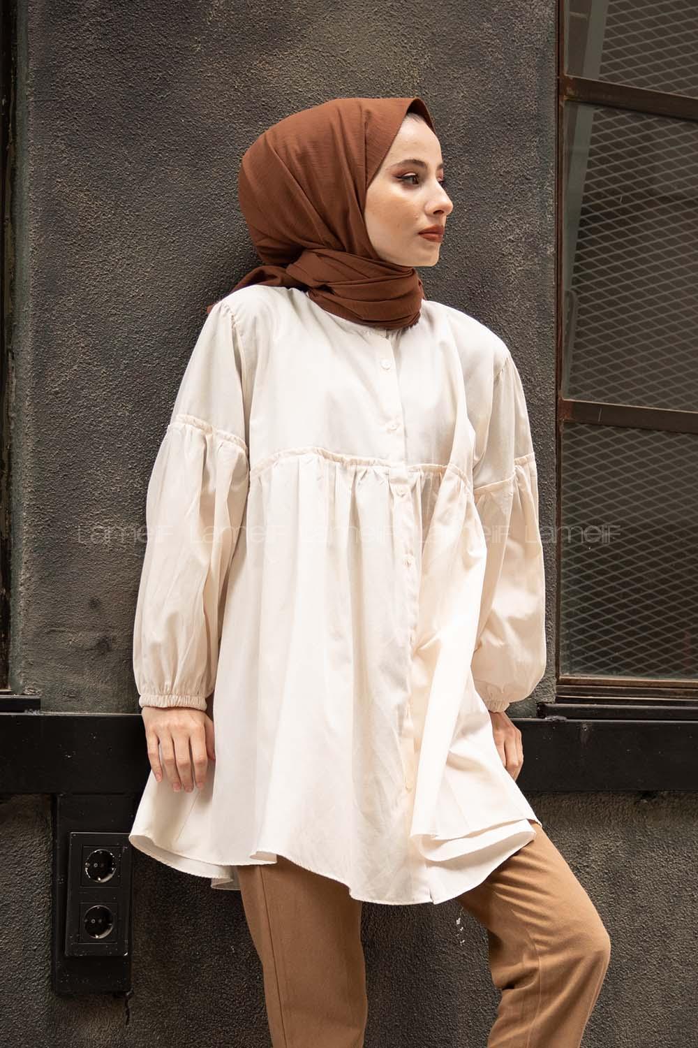 Modalamelif Hakim Yaka Fırfırlı Tunik Krem