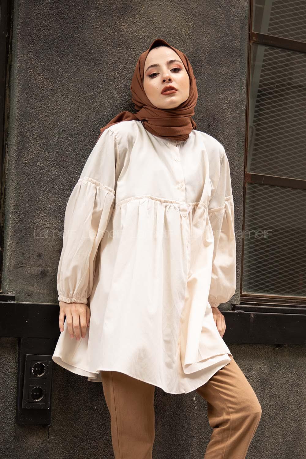 Modalamelif Hakim Yaka Fırfırlı Tunik Krem