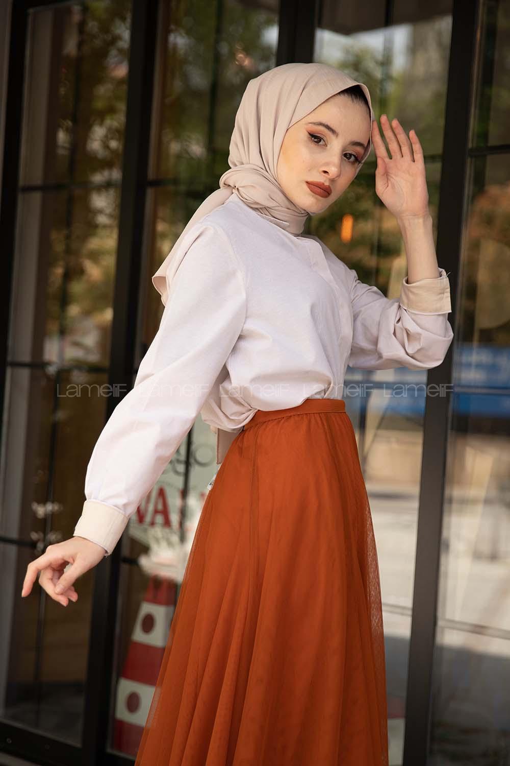 Modalamelif İnce Çizgili Gömlek Krem