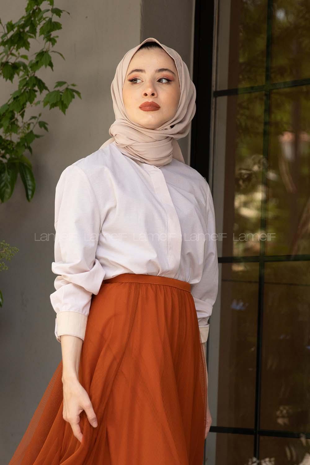 Modalamelif İnce Çizgili Gömlek Krem