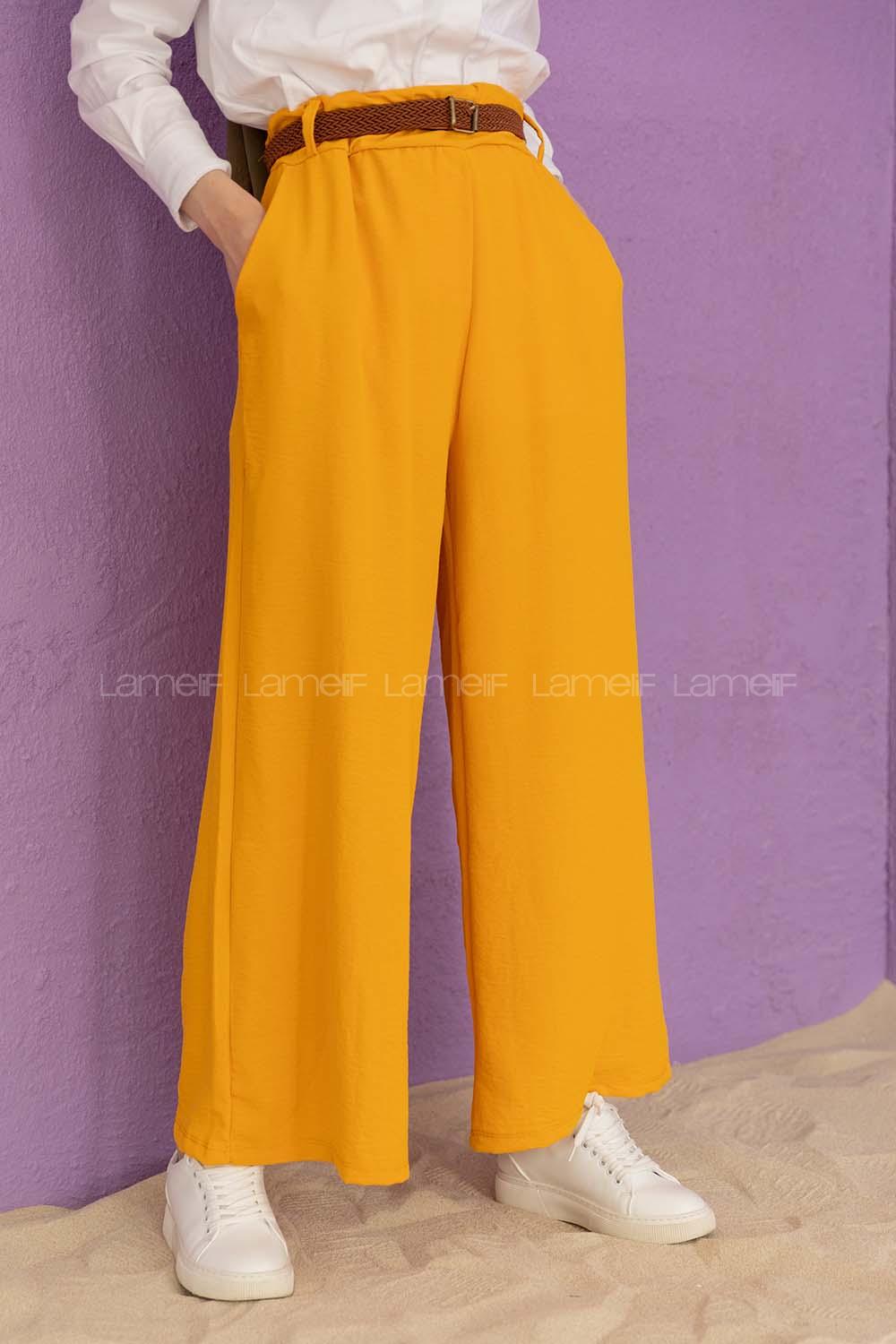 Modalamelif Kemerli Salaş Pantolon Hardal Sarısı