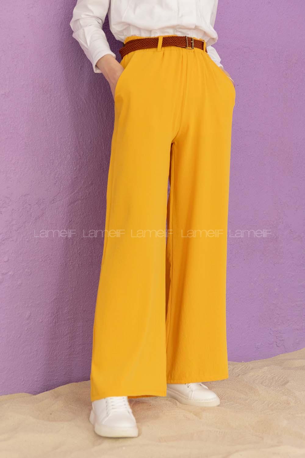 Modalamelif Kemerli Salaş Pantolon Hardal Sarısı
