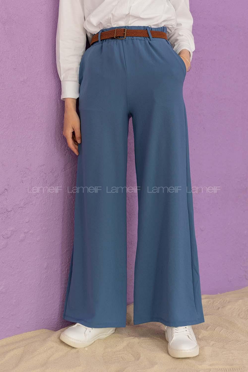 Modalamelif Kemerli Salaş Pantolon İndigo