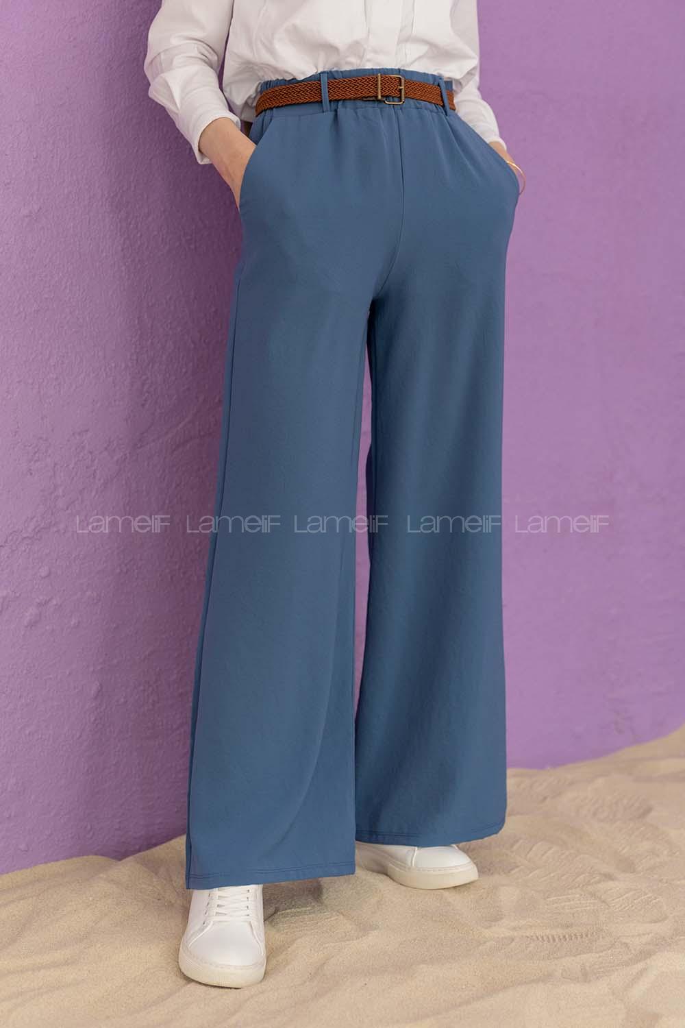 Modalamelif Kemerli Salaş Pantolon İndigo