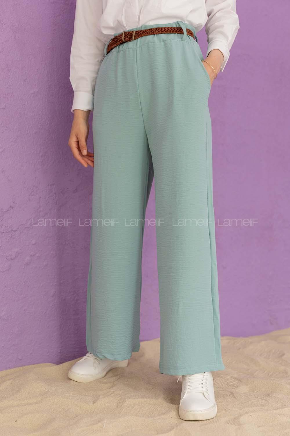 Modalamelif Kemerli Salaş Pantolon Mint Yeşili