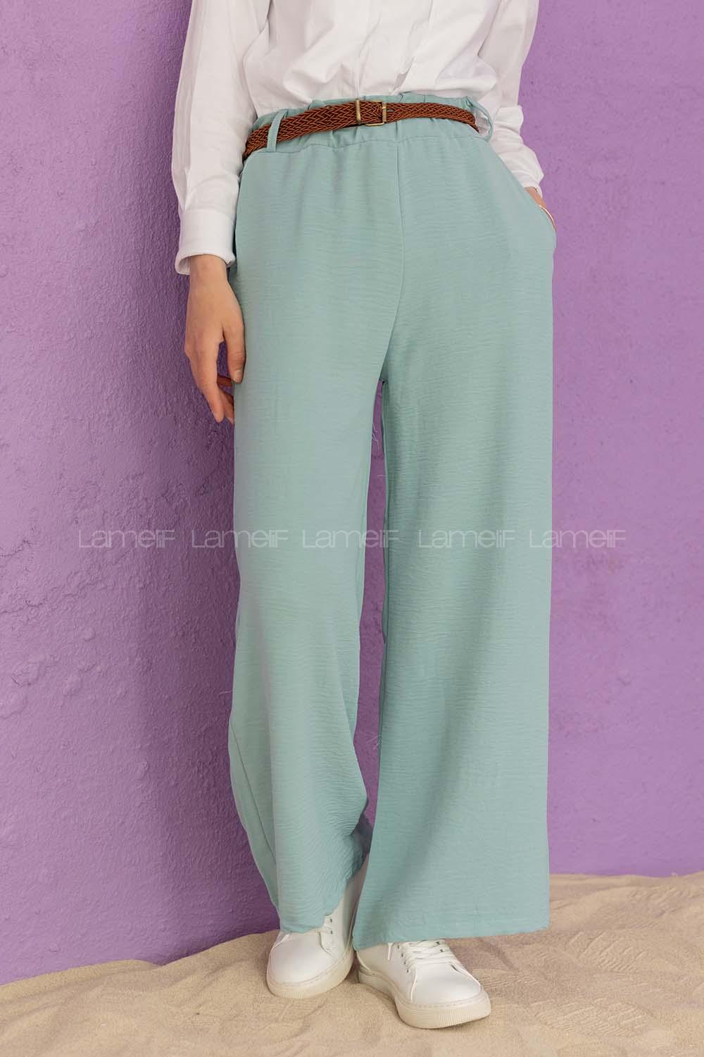 Modalamelif Kemerli Salaş Pantolon Mint Yeşili