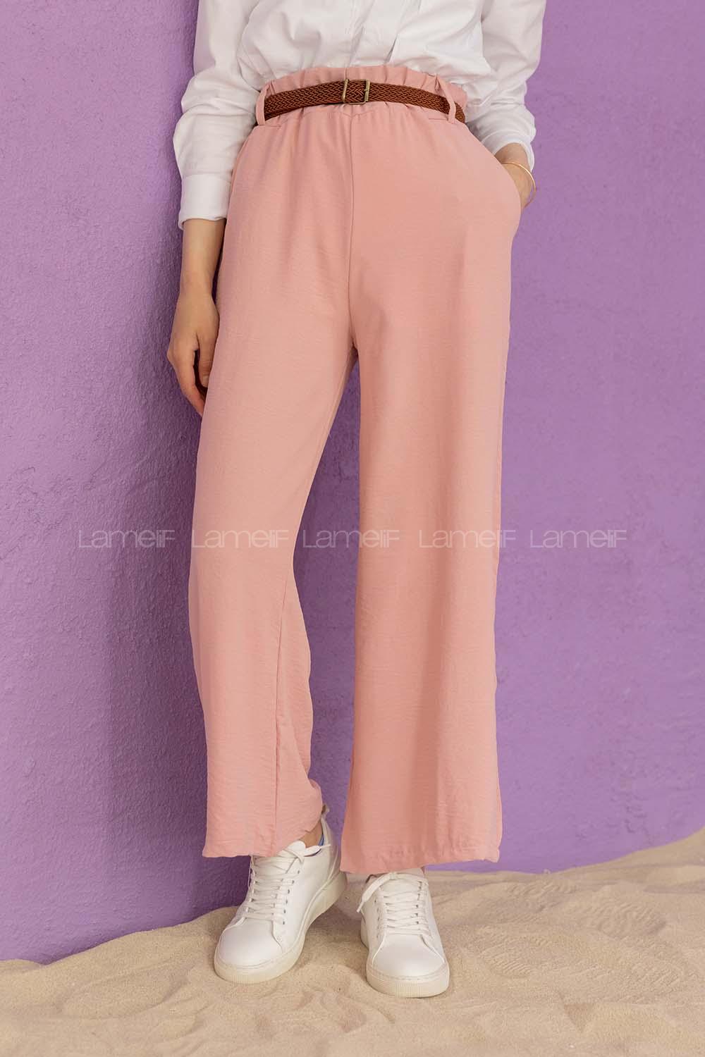 Modalamelif Kemerli Salaş Pantolon Pudra