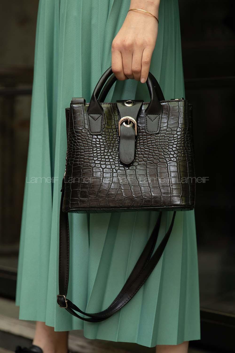 Modalamelif Andora Damarlı Deri Kol Çantası  Siyah