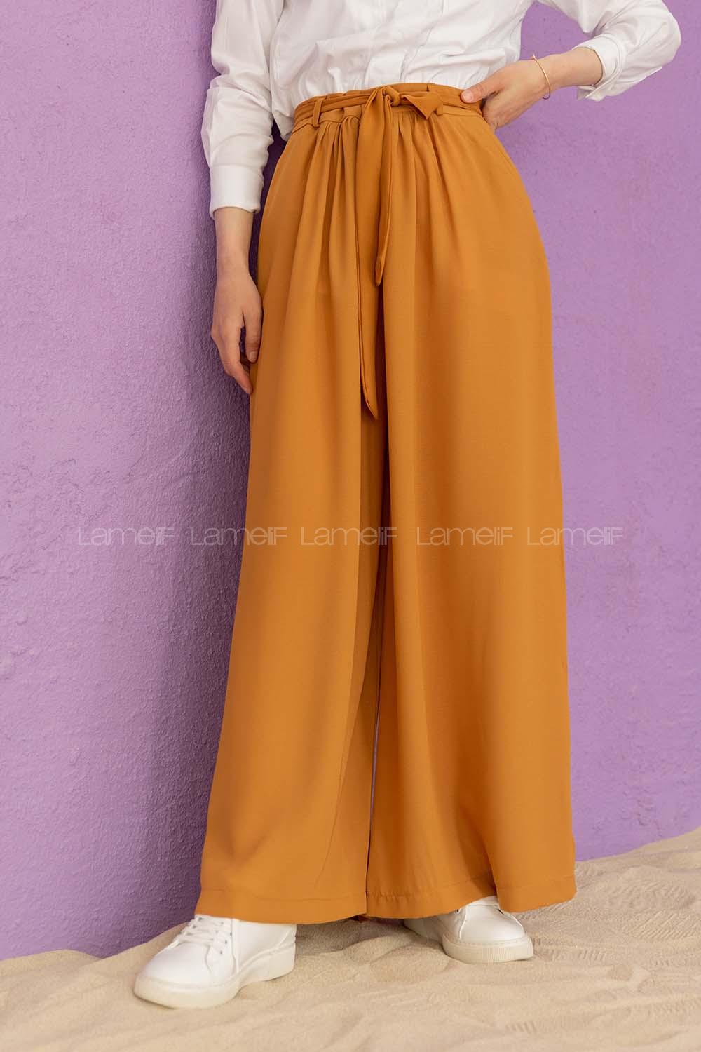 Modalamelif Kuşaklı Salaş Pantolon Hardal Sarısı