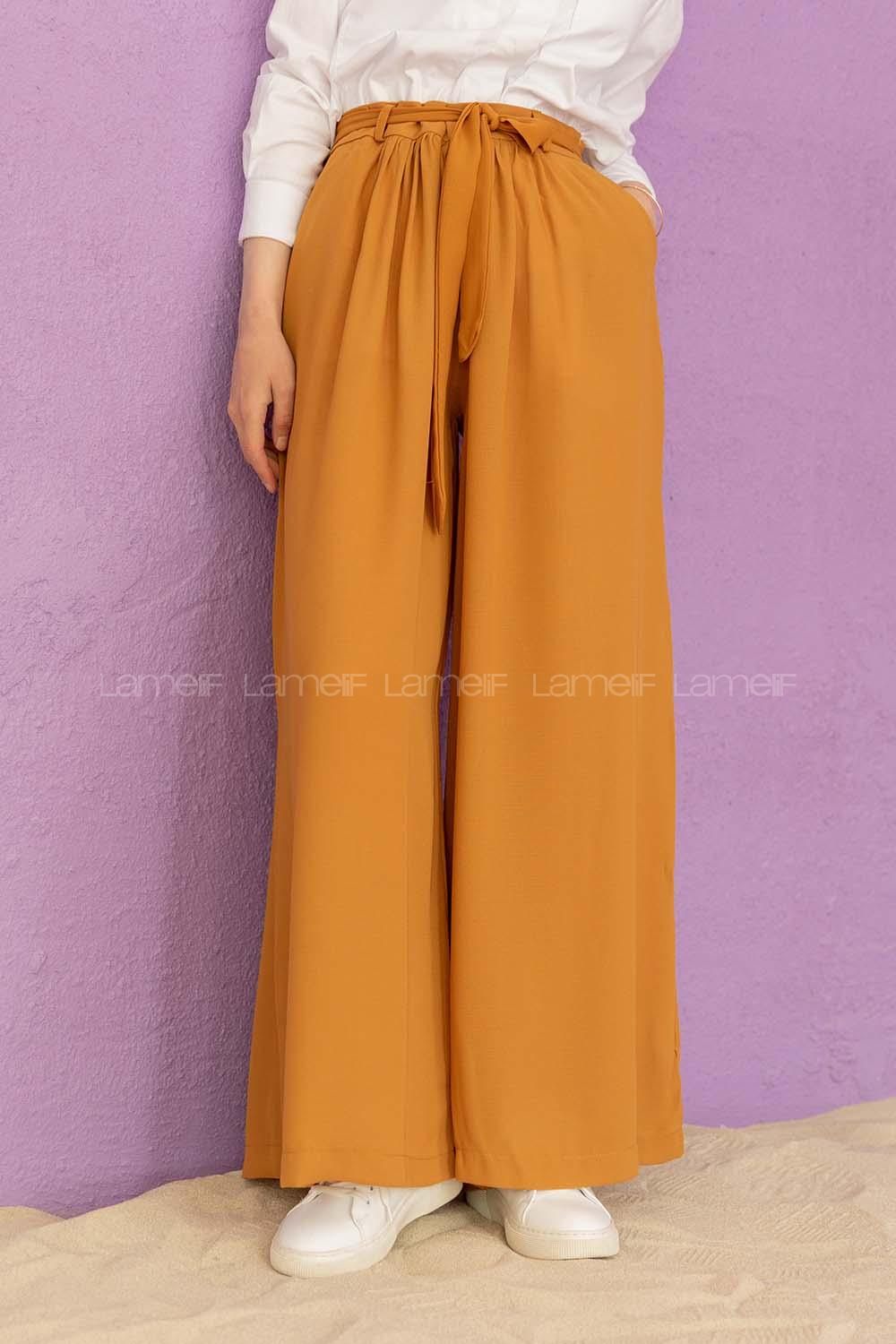 Modalamelif Kuşaklı Salaş Pantolon Hardal Sarısı