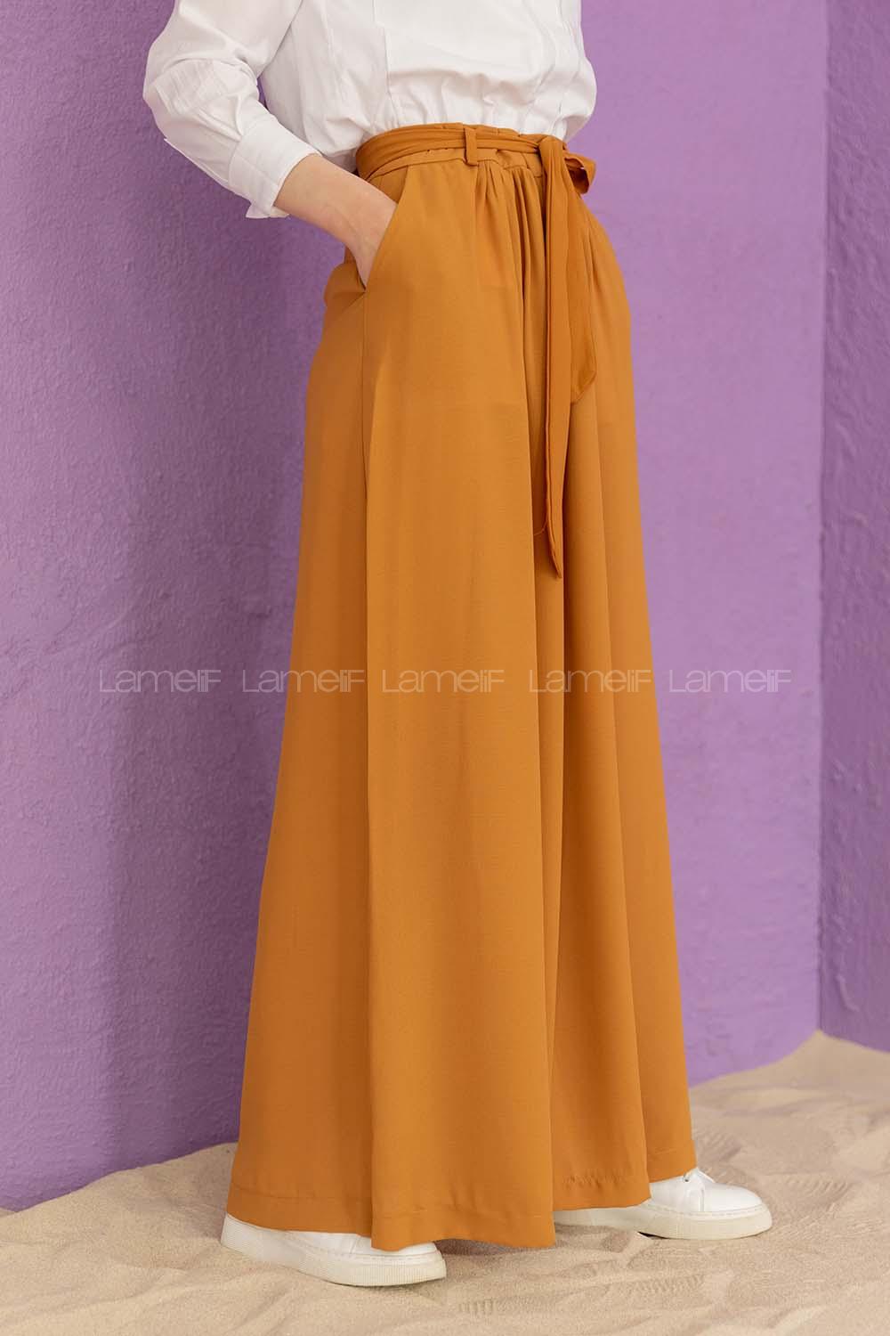 Modalamelif Kuşaklı Salaş Pantolon Hardal Sarısı