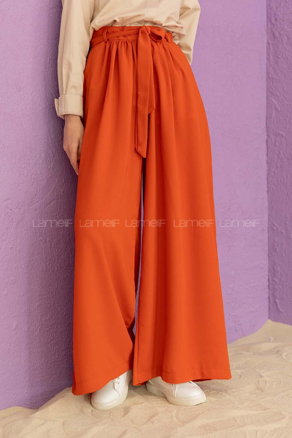 Modalamelif Kuşaklı Salaş Pantolon Kiremit