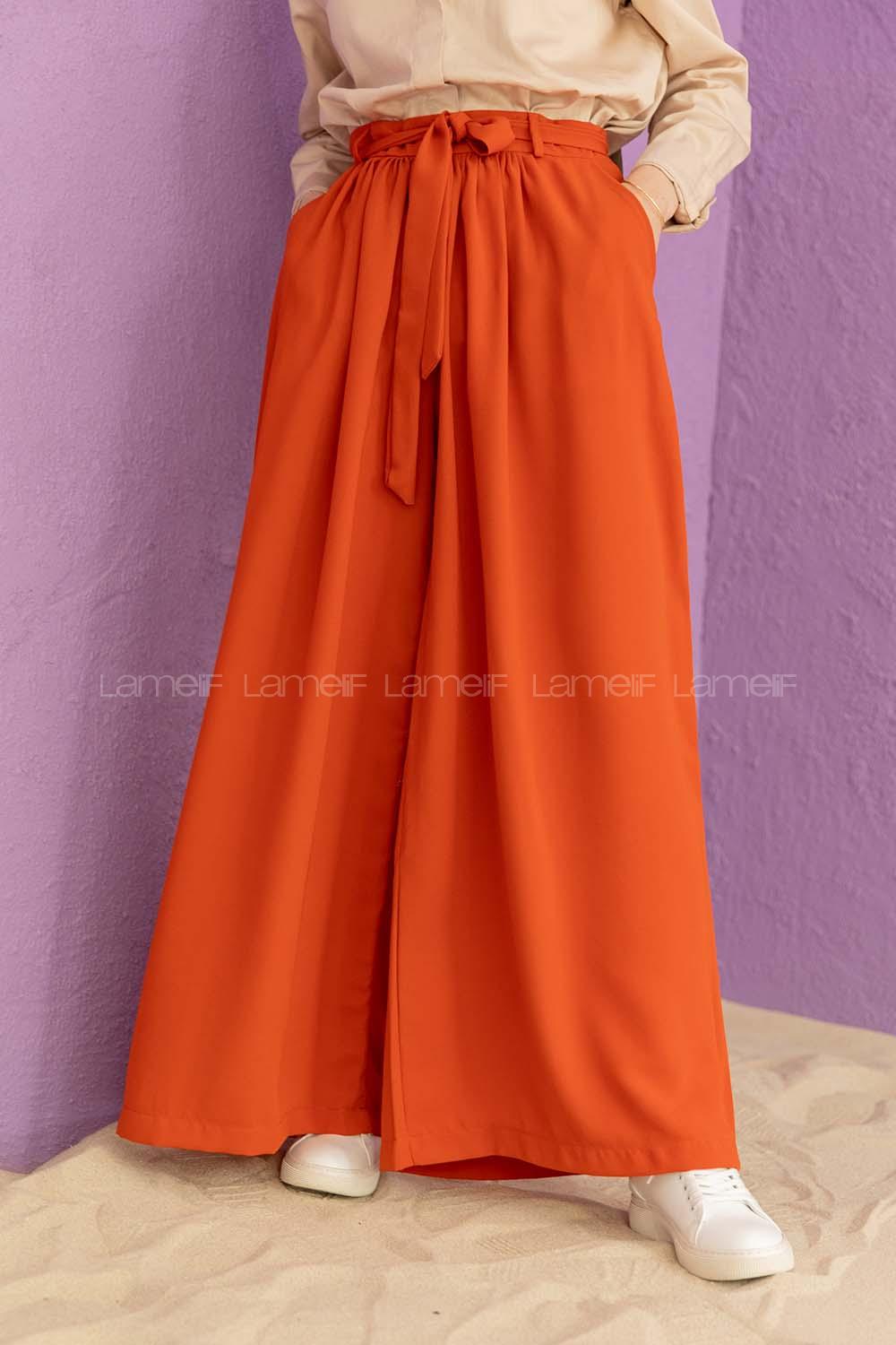 Modalamelif Kuşaklı Salaş Pantolon Kiremit