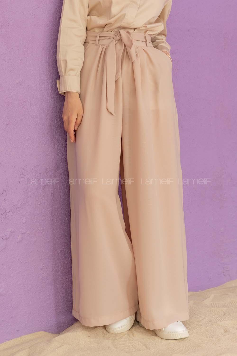 Modalamelif Kuşaklı Salaş Pantolon Taş Rengi